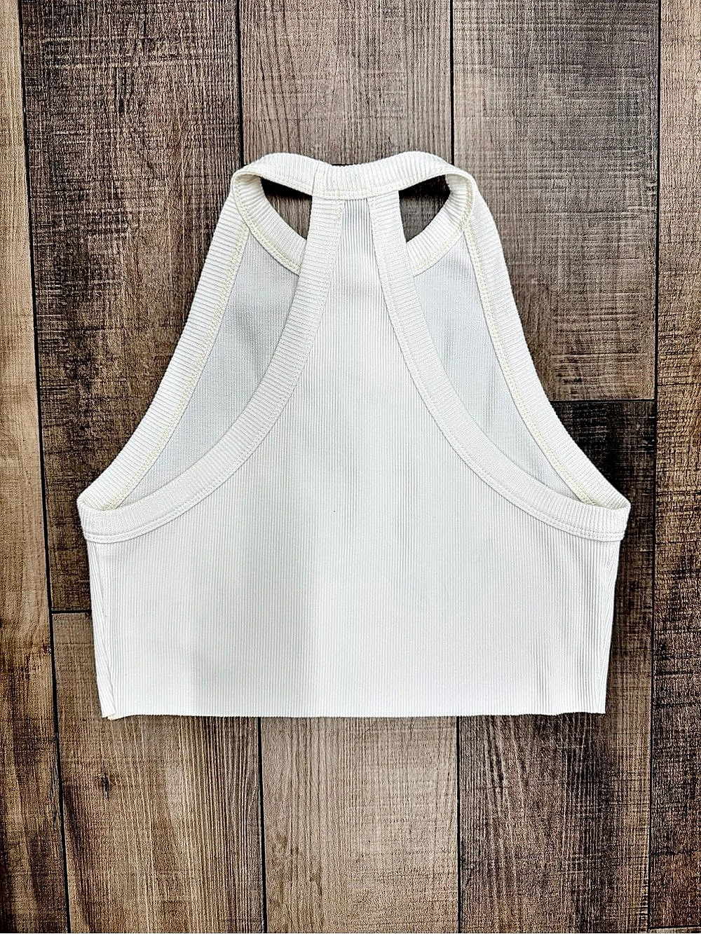 White Ribbed Cropped Racerback Tank - Picture 2 of 5